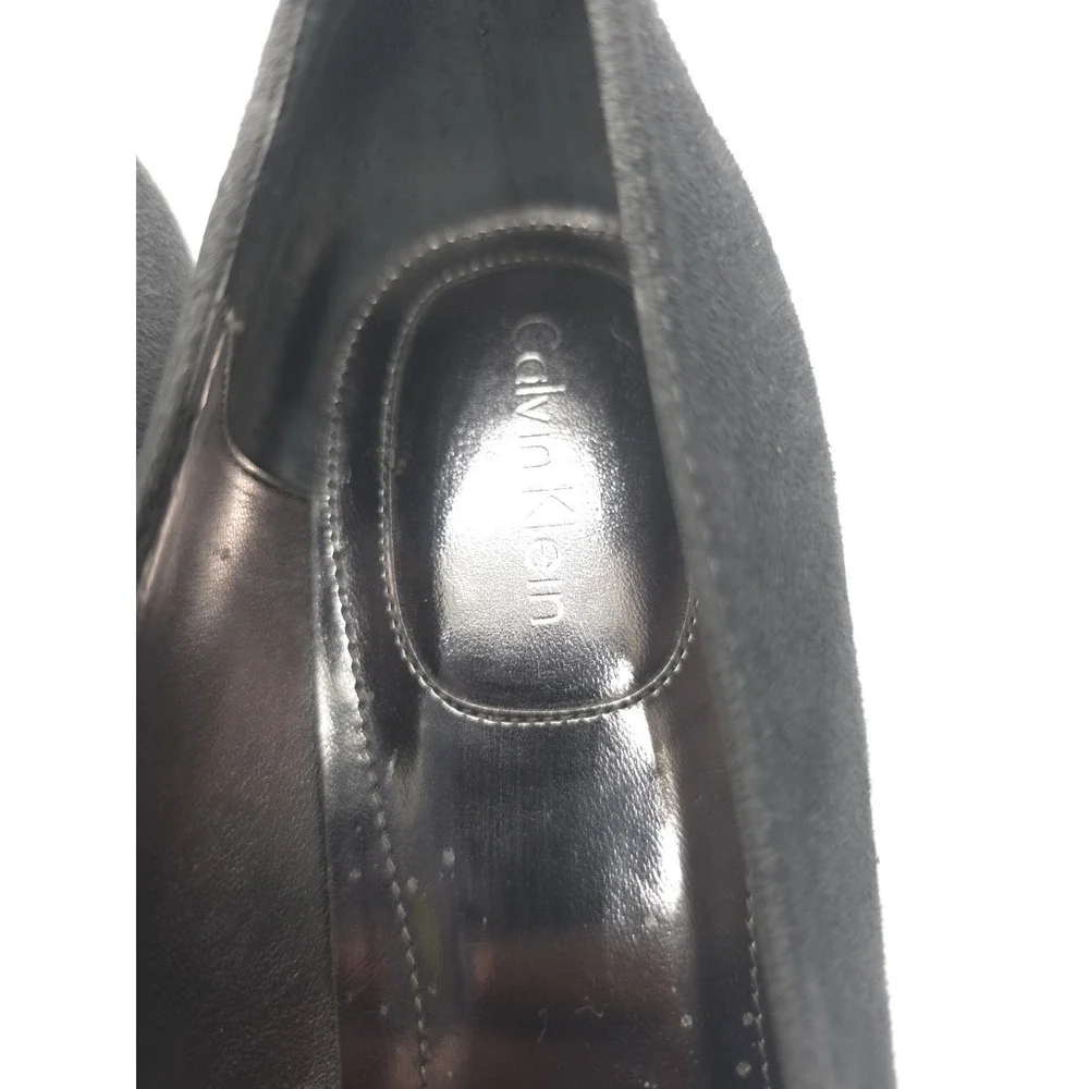 Calvin klein dark gray or charcoal suede peep-toe wedge shoes by with silver Sz9